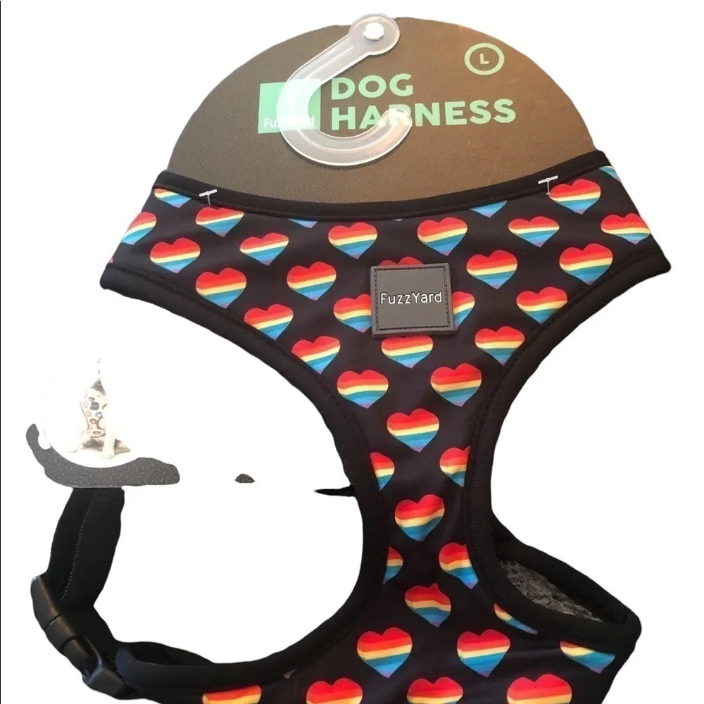 Fuzzyard Black Pride Rainbow Hearts Dog Harness Size Large  NWT Adjustable